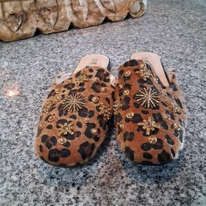 Embellished Leopard Print Mules